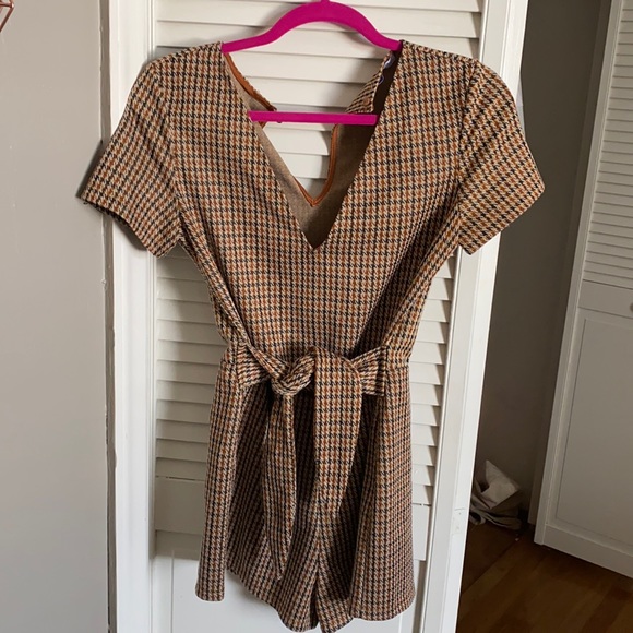 ZARA Brown Houndstooth Romper - Picture 7 of 10